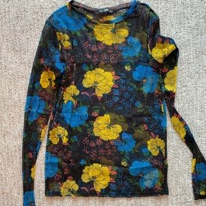 Zara Floral Mesh Top, Long Sleeves, Sz Sm